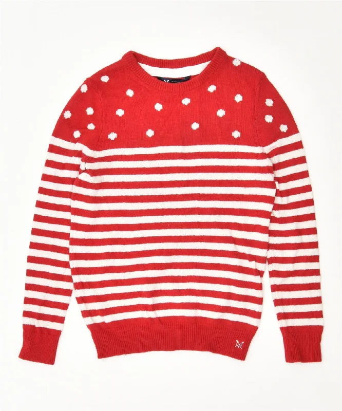 lightweight pullover hoodieCREW Womens Crew Neck Jumper Sweater UK 10 Small Red Striped Cotton