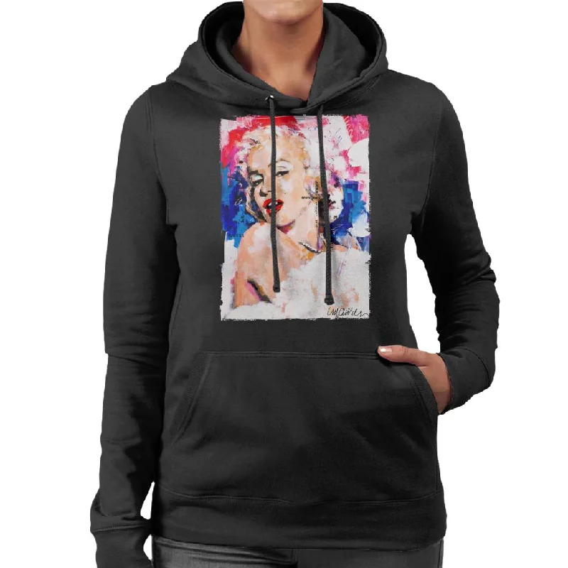 fashionable gym hoodieSidney Maurer Original Portrait Of Marilyn Monroe Pearl Necklace Women's Hooded Sweatshirt