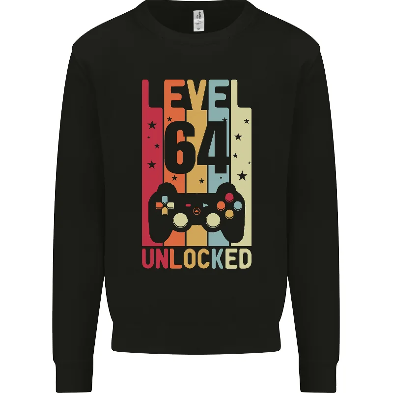 lightweight fitness hoodie64th Birthday Level Up Gaming Mens Sweatshirt Jumper - 64 Years Old Player