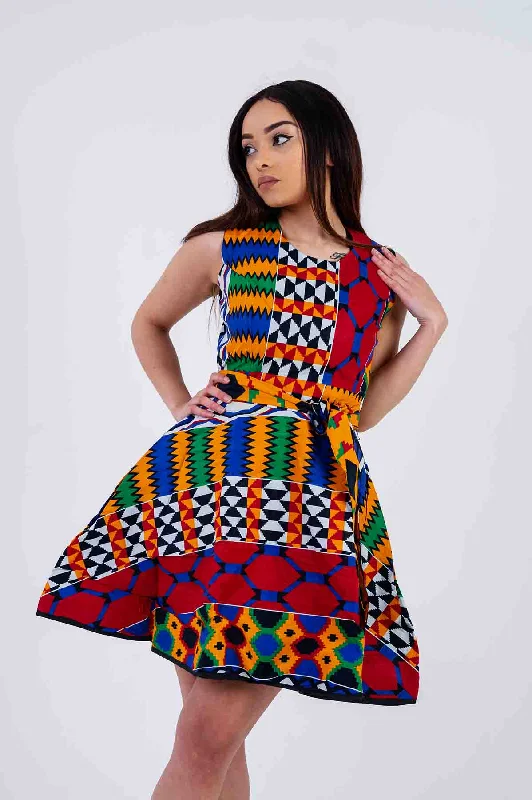 lace dressOtiti Mini Dress | Yellow and Red Multicolored African Print