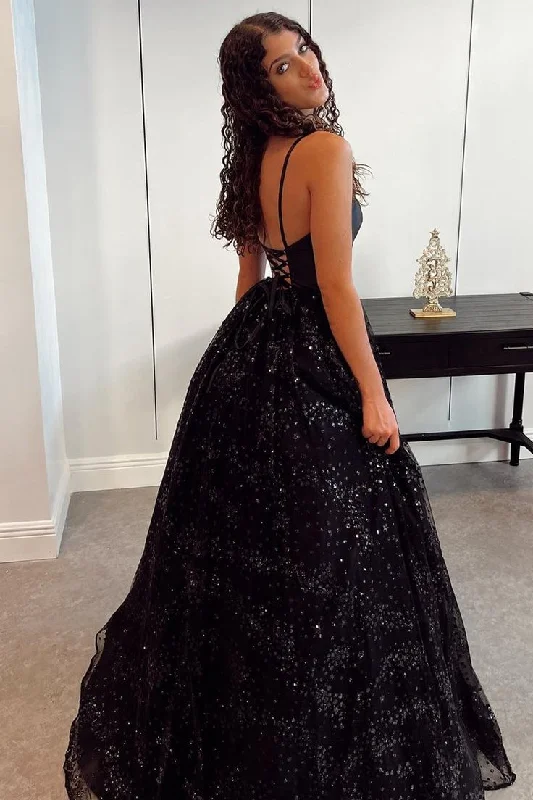 flowy evening dressBlack Empire A-line Tull Long Prom Dress Formal Party Dress,DP763