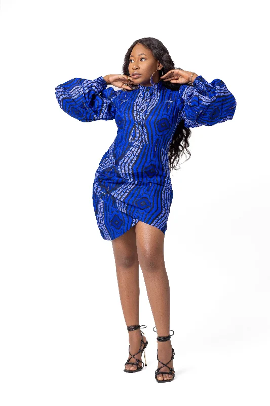 one-shoulder dressBecca Ankara Short Mini Dress | Blue African Print