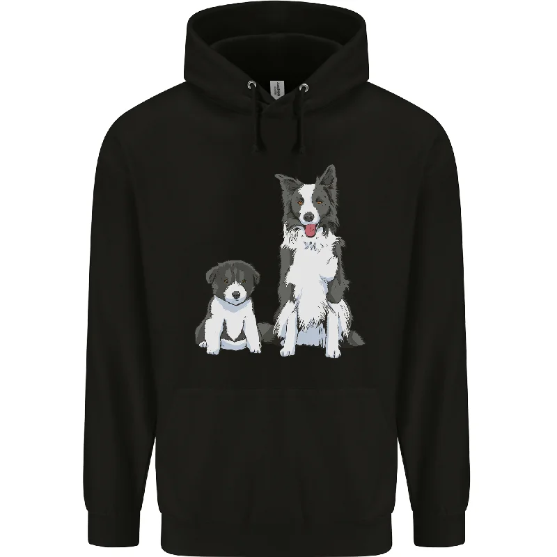 zip-up hooded sweatshirtA Border Collie and Puppy Mens 80% Cotton Hoodie