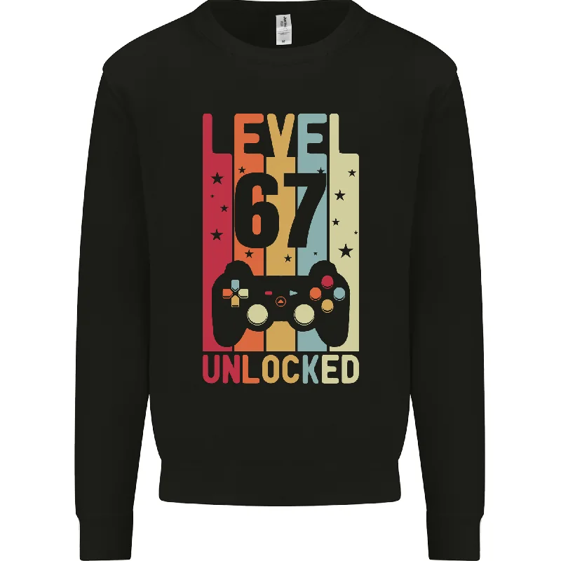 soft athletic sweatshirt67th Birthday Level Up Gaming Sweatshirt for 67 Year Old Men