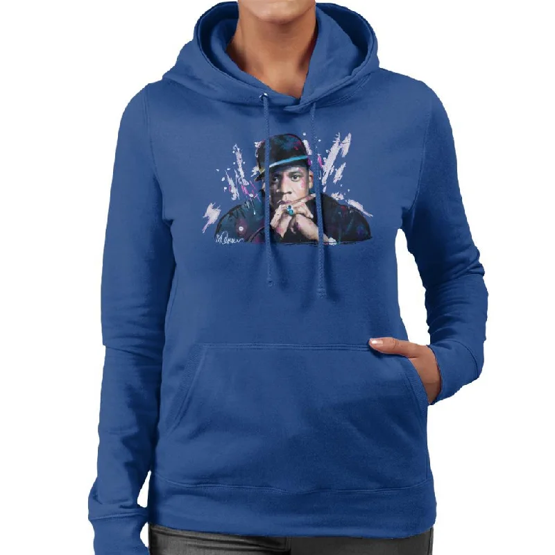 pullover workout hoodieSidney Maurer Original Portrait Of Jay Z The Black Album Women's Hooded Sweatshirt