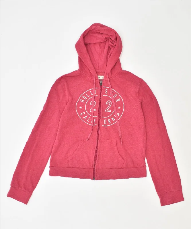 fleece hoodieHOLLISTER Womens Graphic Zip Hoodie Sweater UK 8 Small Pink Cotton