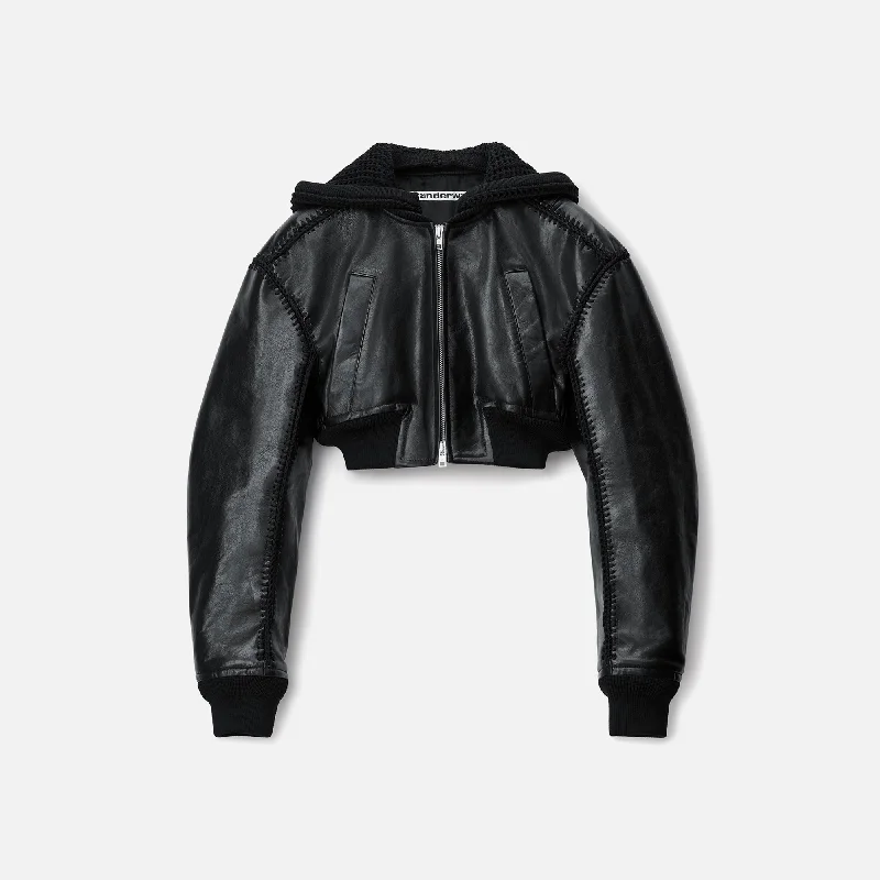 Alexander Wang Bomber Jacket with Crochet Hood - Black