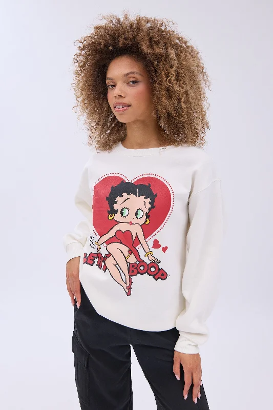 activewear hoodieBetty Boop Graphic Crew Neck Relaxed Sweatshirt