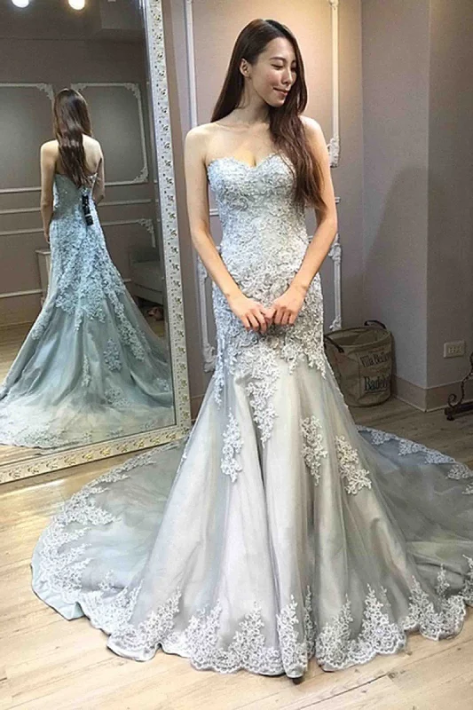 velvet dressGrey Strapless Mermaid Tulle Appliques Long Prom Dress,DP930