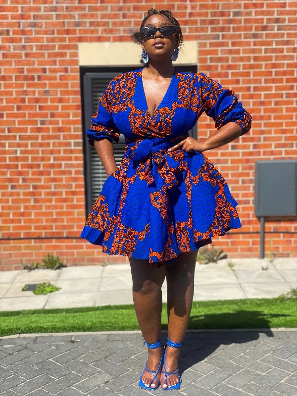 elegant evening dressBekky Ankara Mini Dress | Blue and Orange African Print