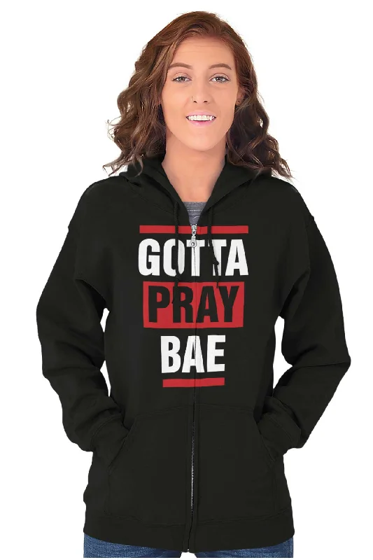 comfortable fleece hoodieGotta Pray Bae Zip Hoodie