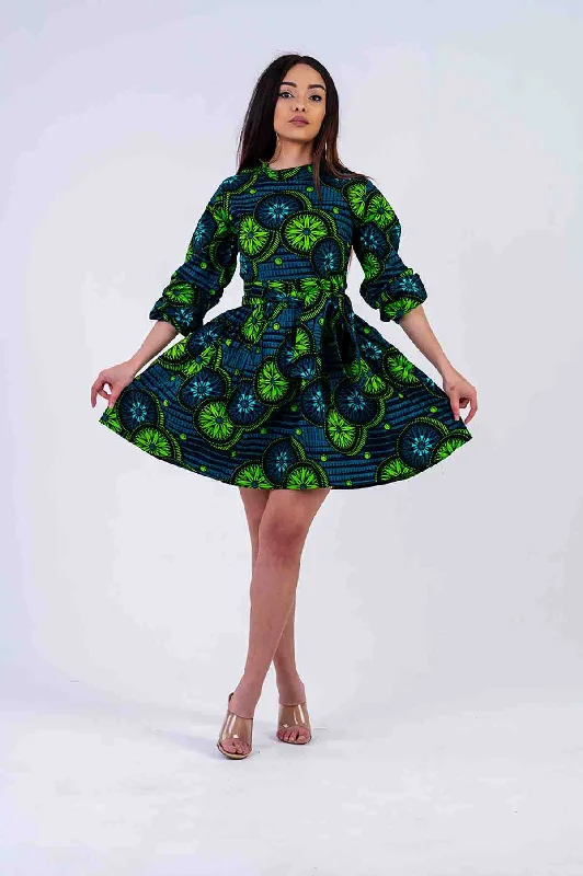 high-waisted dressOla Mini Dress | Green African Print