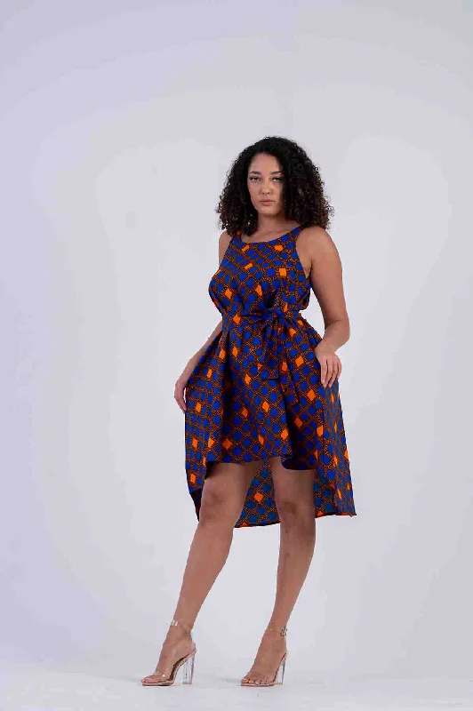 ruffle dressZazi Ankara Midi dress | Blue and Orange African Print