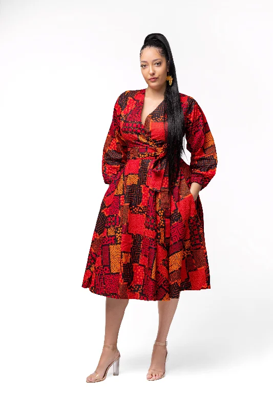 relaxed fit dressDemi Ankara Midi Dress | Red and Orange African Print