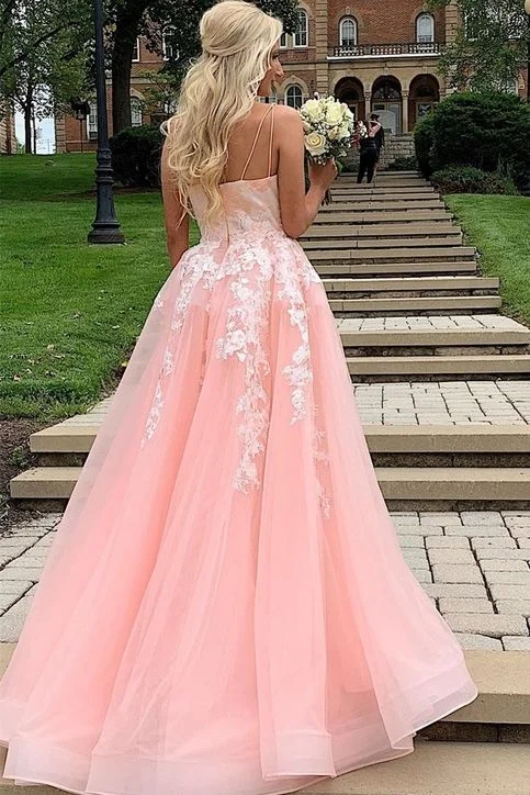 evening dressGorgeous Pink Tulle Long Ball Gown Prom Dress with Appliques,DP749