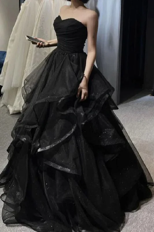 floral wrap dressBlack Sparkly Ruffled Long Prom Dress Ball Gown,DP762