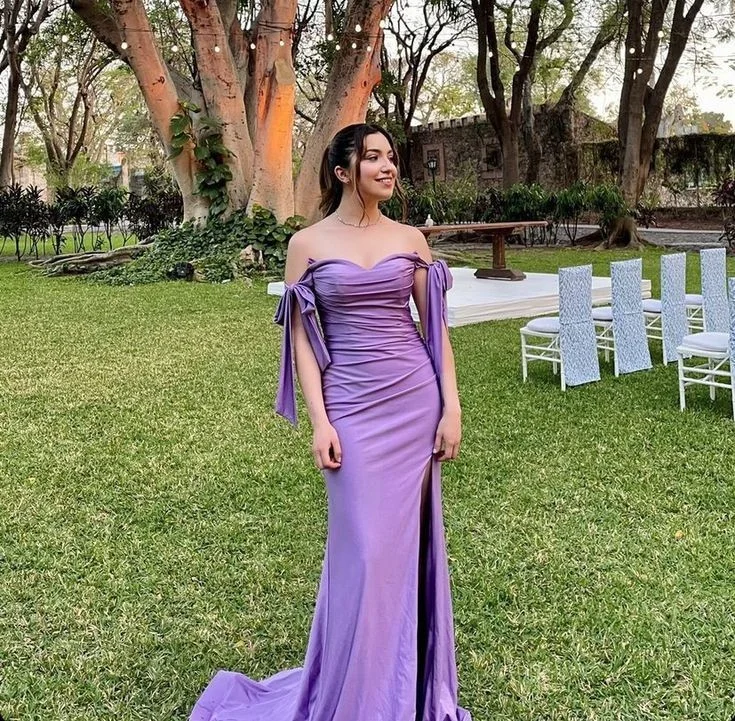 fitted dressPurple Off Shoulder Long Prom Dress Formal Party Dress with Slit,DP780