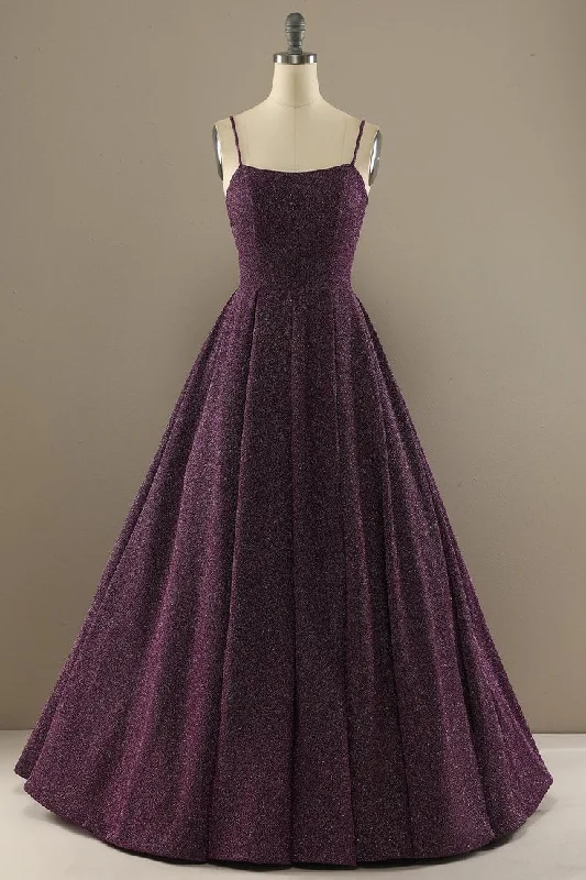 luxury dressDark Purple Straps Backless A-Line Formal Party Dress,DP1038