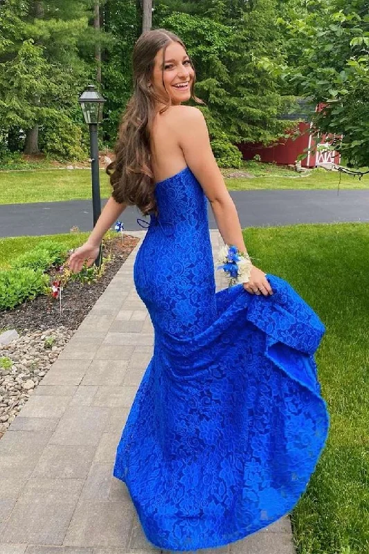 t-shirt dressRoyal Blue Strapless Long Prom Dress with Slit,DP1042