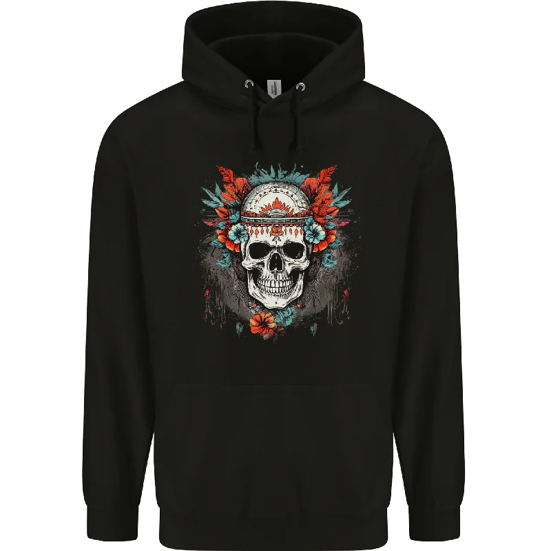 breathable hoodieA Bohemian Style Tribal Skull Mens 80% Cotton Hoodie