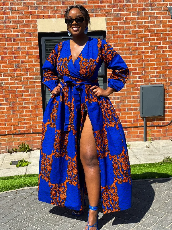 long sleeve dressBekky Ankara Maxi Dress | Blue and Orange African Print