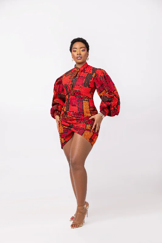 chic wrap dressBonnie Ankara Short Mini Dress | Red and Orange African Print