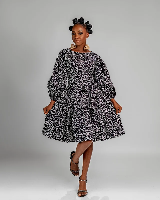 puff sleeve dressRosie Ankara Short flare Dress | Black & White African Print