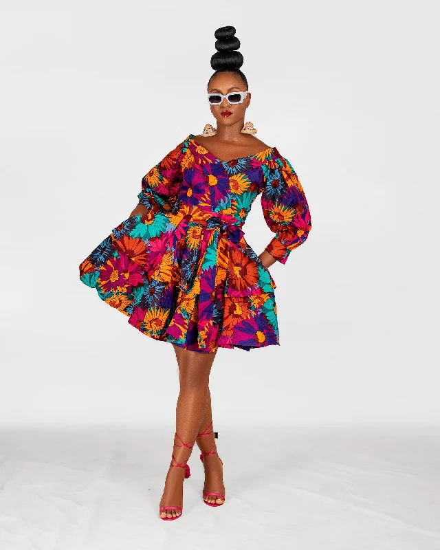 ruched dressPamela Ankara Mini Dress | Pink and Blue Multicoloured African Print