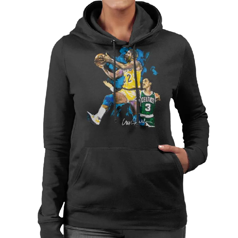 warm athletic hoodieSidney Maurer Original Portrait Of Magic Johnson Lakers Vs Celtics Women's Hooded Sweatshirt