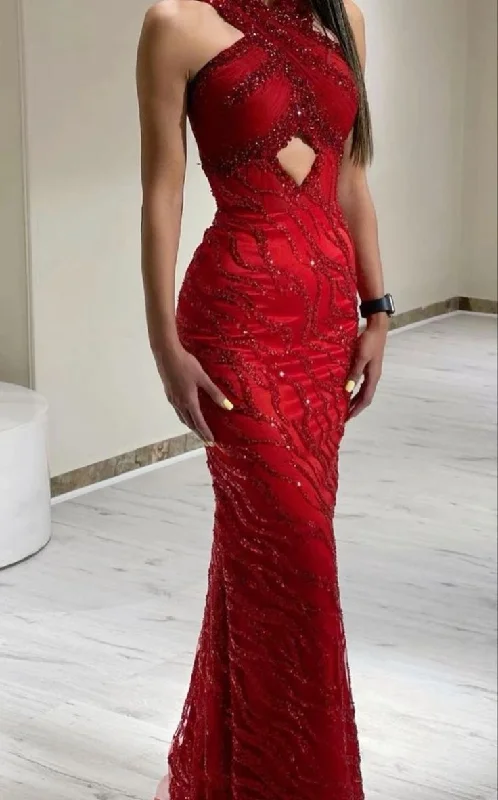 vintage-inspired dressSexy Red Sequined Mermaid Long Prom Dress Formal Party Dress,DP955