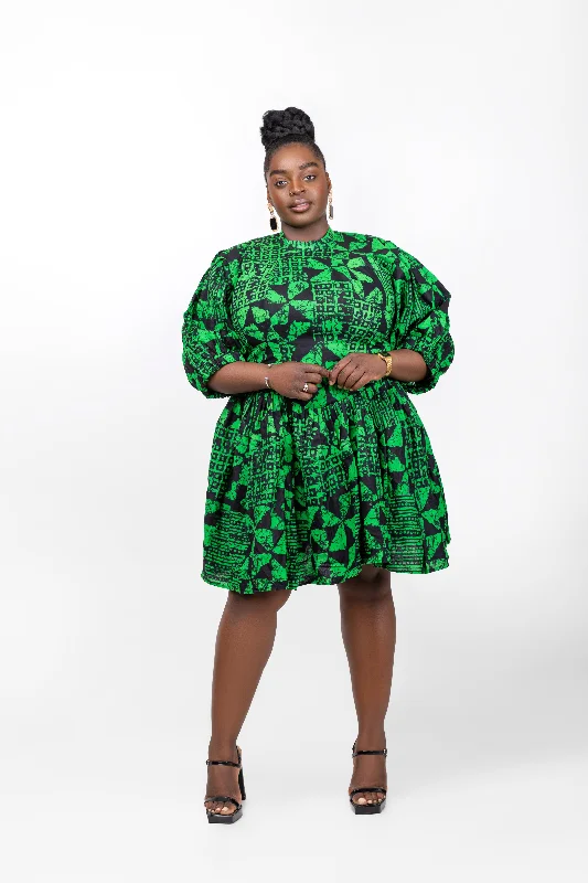 ruched dressMorayo Ankara Short Mini Dress | Green African Print