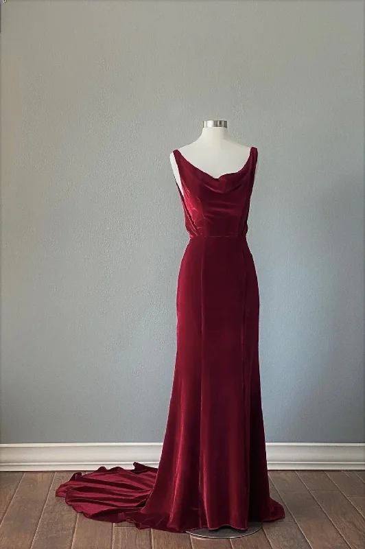 satin dressBurgundy Backless Velvet Long Prom Dress Formal Party Dress,DP1061