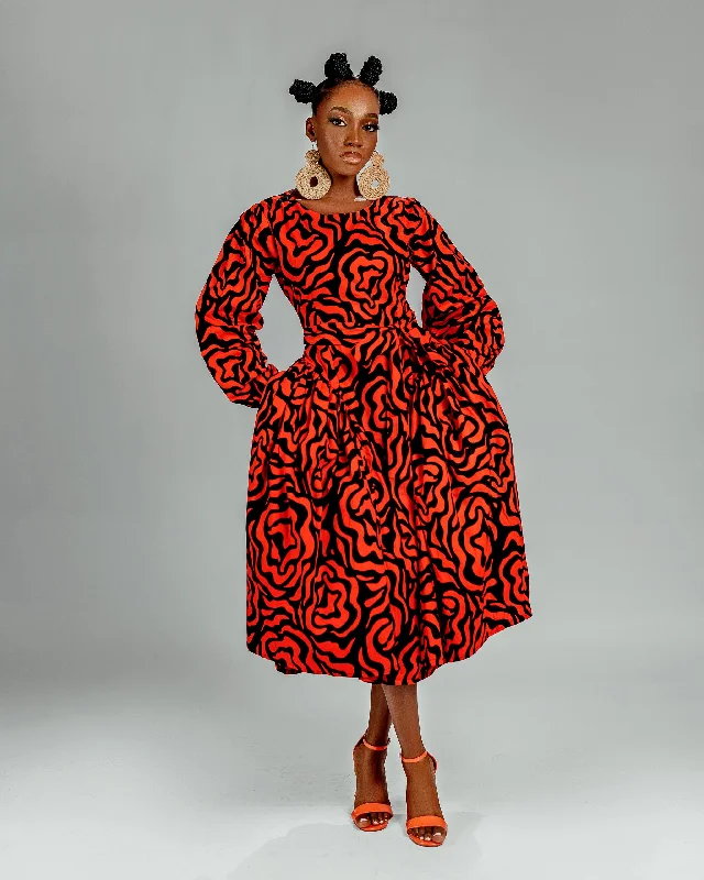 minimalistic dressLucia Ankara Midi Dress | Orange African Print