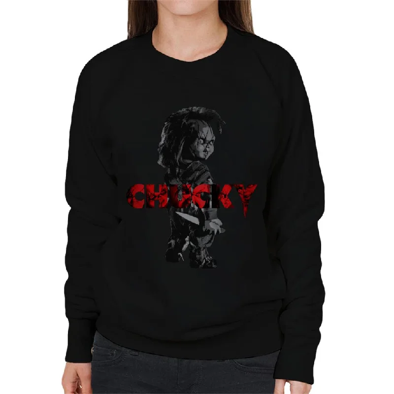 fitted workout sweatshirtChucky Looking Backwards Women's Sweatshirt