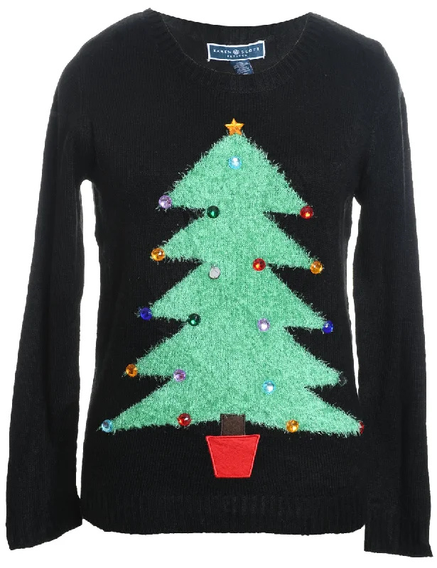 Black Knit Christmas Jumper - L