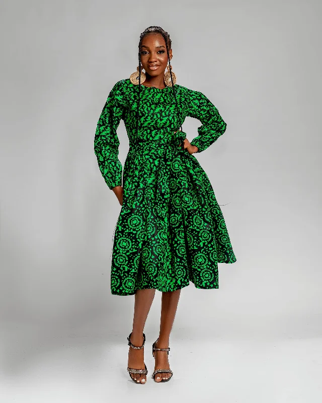 chic slip dressLola Ankara Midi Dress | Green African Print