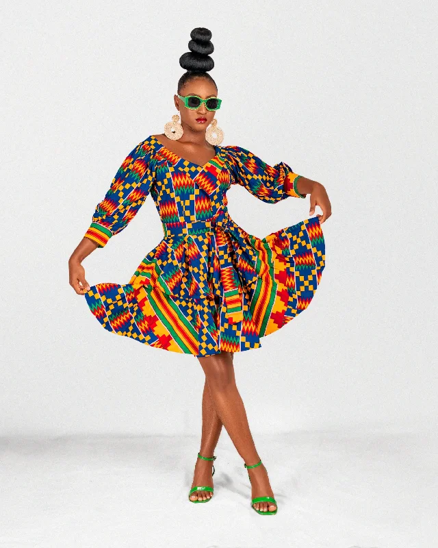 v-neck dressPalmer Ankara Mini Dress | Kente Multicoloured African Print