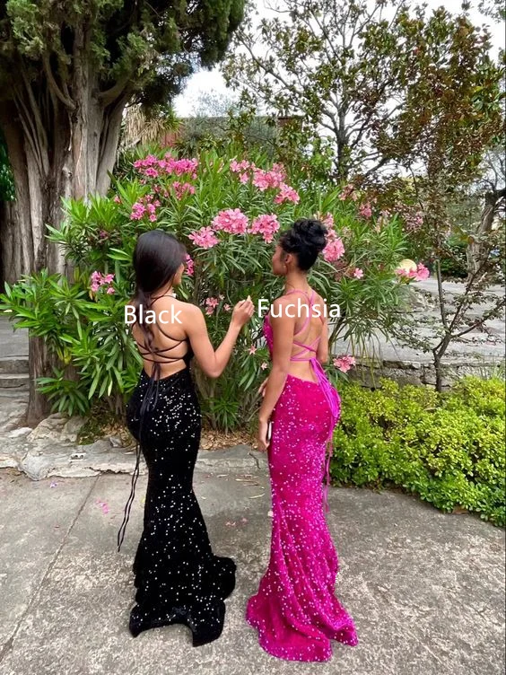 trendy mini dressBlack Sequined Mermaid Long Prom Dress African Evening Dress,DP881