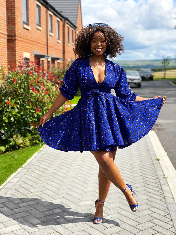 midi dressBarbie Ankara Short Mini Dress | Blue African Print