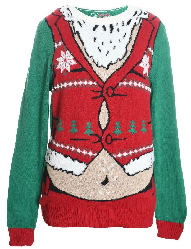 Elf Design Red & Green Knit Christmas Jumper - M