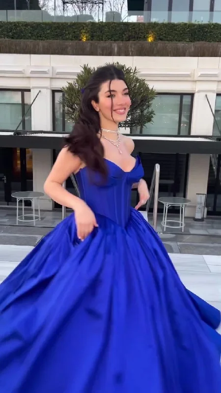 elegant evening dressRoyal Blue A-Line Strapless Long Prom Dress Evening Gown,DP875