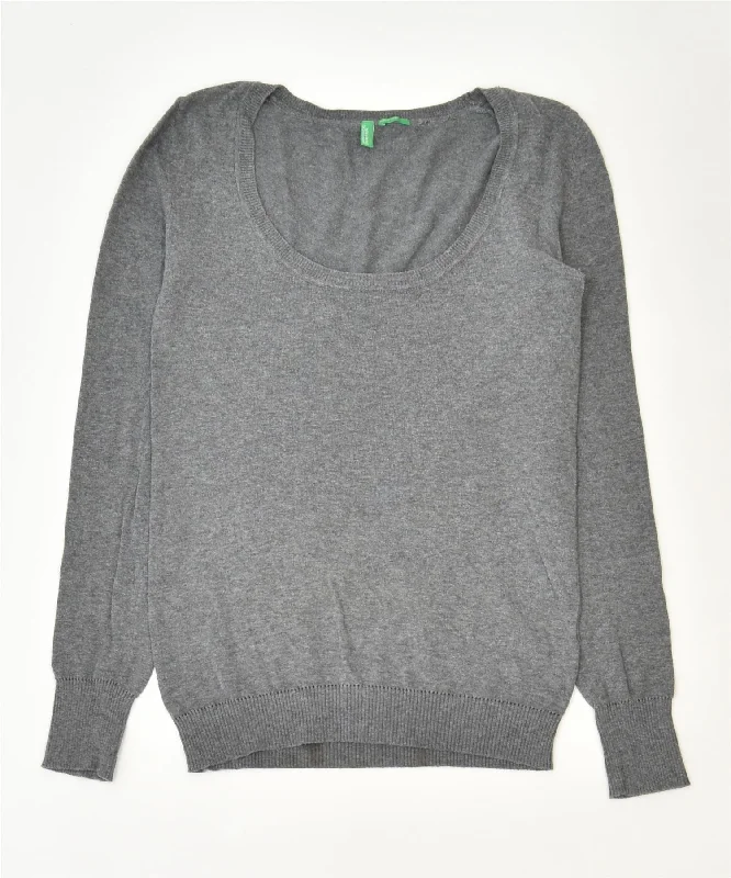 graphic hoodieBENETTON Womens Boat Neck Jumper Sweater UK 6 XS Grey Cotton Classic