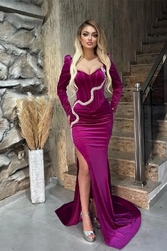 trendy bodycon dressSweetheart Long Sleeves Mermaid Evening Party Gowns With Slit,DP879