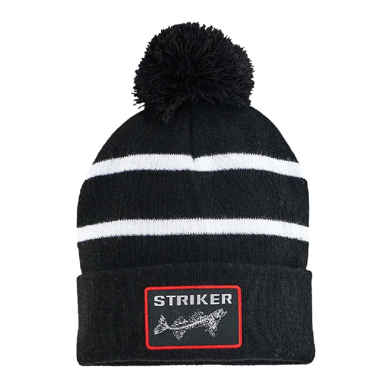 Striped Pom Hat - Black