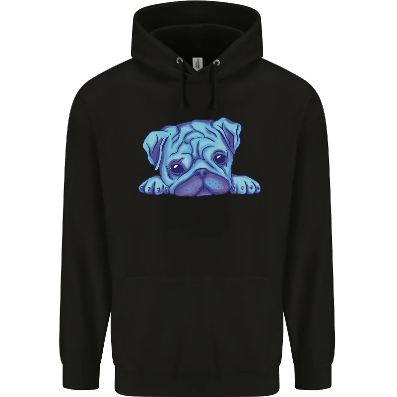 trendy hooded sweatshirtA Blue Watercolour Pug Mens 80% Cotton Hoodie