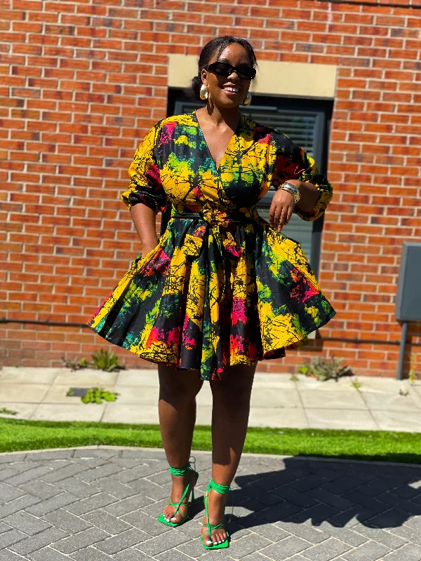 long sleeve dressBrenie Ankara Mini Dress |  Green  and Yellow Multicoloured  Print