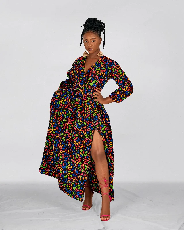 boho-chic dressDidi  Ankara Maxi Dress | Brown  Multicolor African Floral Print