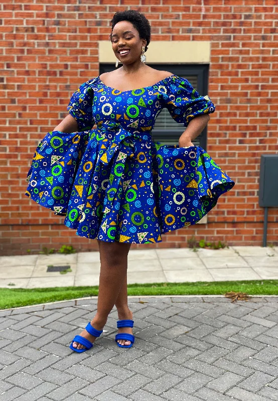 vintage-inspired dressBeau Ankara Short Mini Dress | Blue African Print