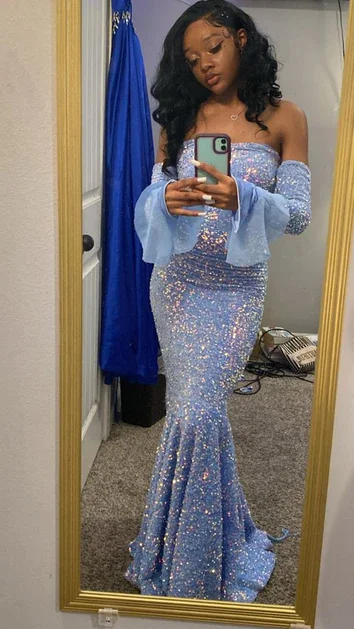 party dressBlue Mermaid Strapless Sequins African Long Prom Dresses,DP886