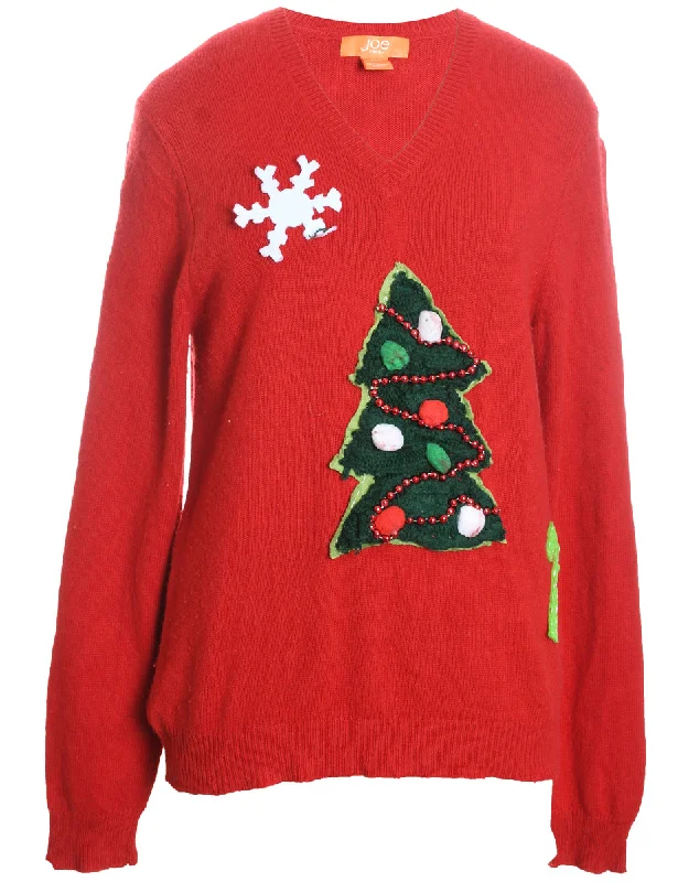 Red Christmas Tree Design Jumper - M